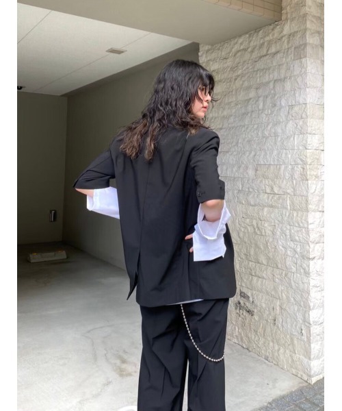 Chikashitsu +(チカシツプラス)の「【Chikashitsu +/チカシツプラス】set up half sleeve jacket/セットアップ ハーフ スリーブ ジャケット(テーラードジャケット・メンズ・ブラック・M)」の2枚目の写真