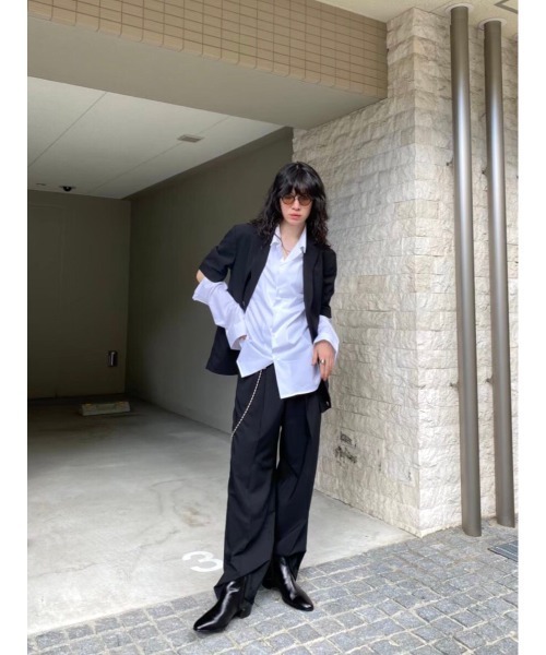 Chikashitsu +(チカシツプラス)の「【Chikashitsu +/チカシツプラス】set up half sleeve jacket/セットアップ ハーフ スリーブ ジャケット(テーラードジャケット・メンズ・ブラック・M)」の8枚目の写真