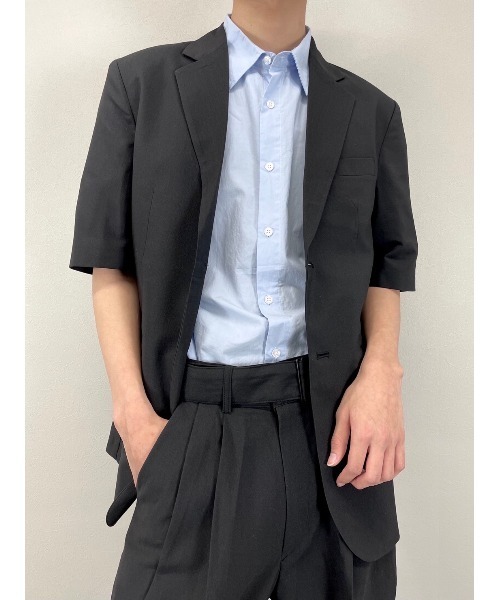 Chikashitsu +(チカシツプラス)の「【Chikashitsu +/チカシツプラス】set up half sleeve jacket/セットアップ ハーフ スリーブ ジャケット(テーラードジャケット・メンズ・ブラック・M)」の3枚目の写真