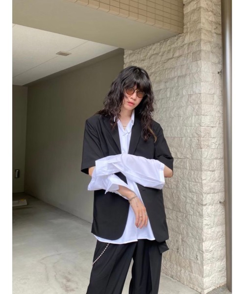 Chikashitsu +(チカシツプラス)の「【Chikashitsu +/チカシツプラス】set up half sleeve jacket/セットアップ ハーフ スリーブ ジャケット(テーラードジャケット・メンズ・ブラック・M)」の6枚目の写真