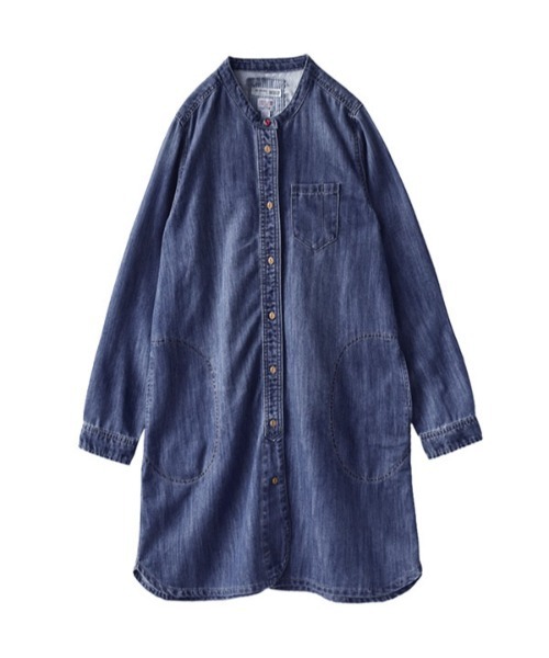 e-zakkamania stores（イーザッカマニアストアーズ）の「エアレットデニム スタンドカラーロングシャツ（シャツ/ブラウス・レディース・ネイビー/ブルー・フリー）」の2枚目の写真