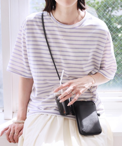 reca(レカ)の「ボーダーリンガーTシャツ(Tシャツ/カットソー・レディース・ブラック/ネイビー/ベージュ/ミント/ラベンダー/ピンク/グレー/ベージュ系その他/ピンク系その他/ブラック系その他/グレー系その他/グリーン系その他・FREE)」の1枚目の写真