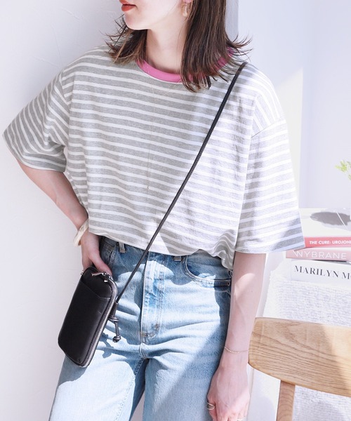 reca(レカ)の「ボーダーリンガーTシャツ(Tシャツ/カットソー・レディース・ブラック/ネイビー/ベージュ/ミント/ラベンダー/ピンク/グレー/ベージュ系その他/ピンク系その他/ブラック系その他/グレー系その他/グリーン系その他・FREE)」の5枚目の写真