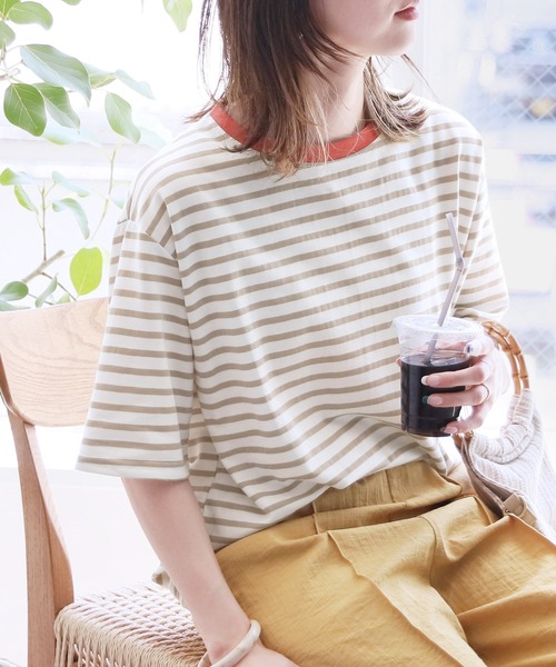 reca(レカ)の「ボーダーリンガーTシャツ(Tシャツ/カットソー・レディース・ブラック/ネイビー/ベージュ/ミント/ラベンダー/ピンク/グレー/ベージュ系その他/ピンク系その他/ブラック系その他/グレー系その他/グリーン系その他・FREE)」の7枚目の写真