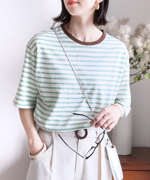 reca(レカ)の「ボーダーリンガーTシャツ(Tシャツ/カットソー・レディース・ブラック/ネイビー/ベージュ/ミント/ラベンダー/ピンク/グレー/ベージュ系その他/ピンク系その他/ブラック系その他/グレー系その他/グリーン系その他・FREE)」の9枚目の写真