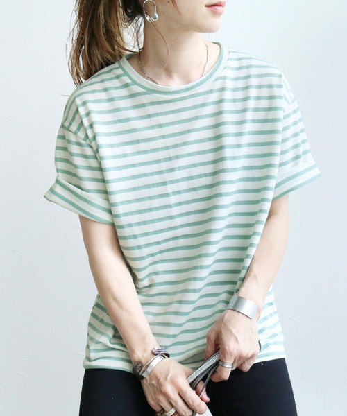 reca(レカ)の「ボーダーリンガーTシャツ(Tシャツ/カットソー・レディース・ブラック/ネイビー/ベージュ/ミント/ラベンダー/ピンク/グレー/ベージュ系その他/ピンク系その他/ブラック系その他/グレー系その他/グリーン系その他・FREE)」の8枚目の写真