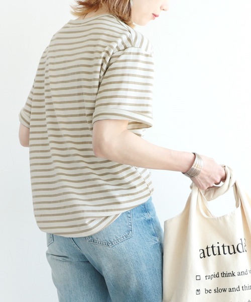 reca(レカ)の「ボーダーリンガーTシャツ(Tシャツ/カットソー・レディース・ブラック/ネイビー/ベージュ/ミント/ラベンダー/ピンク/グレー/ベージュ系その他/ピンク系その他/ブラック系その他/グレー系その他/グリーン系その他・FREE)」の14枚目の写真