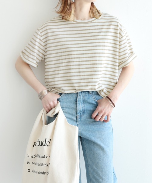 reca(レカ)の「ボーダーリンガーTシャツ(Tシャツ/カットソー・レディース・ブラック/ネイビー/ベージュ/ミント/ラベンダー/ピンク/グレー/ベージュ系その他/ピンク系その他/ブラック系その他/グレー系その他/グリーン系その他・FREE)」の15枚目の写真