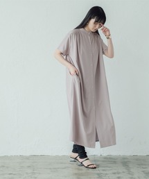 バンドカラーギャザーシャツワンピース