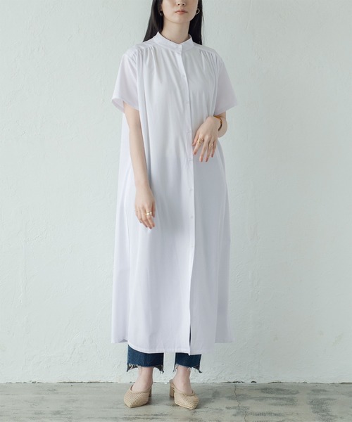 miette（ミエット）の「バンドカラーギャザーシャツワンピース（シャツワンピース・レディース・ホワイト/ミント/パープル系その他・F）」の2枚目の写真
