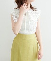 【WEB限定】レース付け衿シンプルリブニット