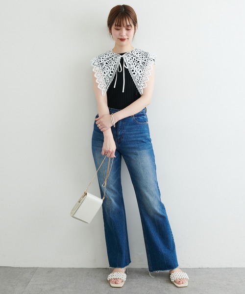 natural couture(ナチュラルクチュール)の「【WEB限定】レース付け衿シンプルリブニット(ニット/セーター・レディース・ブラック/アイボリー/ラベンダー・FREE)」の11枚目の写真
