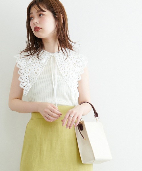 natural couture(ナチュラルクチュール)の「【WEB限定】レース付け衿シンプルリブニット(ニット/セーター・レディース・ブラック/アイボリー/ラベンダー・FREE)」の5枚目の写真