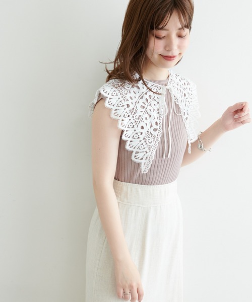 natural couture(ナチュラルクチュール)の「【WEB限定】レース付け衿シンプルリブニット(ニット/セーター・レディース・ブラック/アイボリー/ラベンダー・FREE)」の12枚目の写真