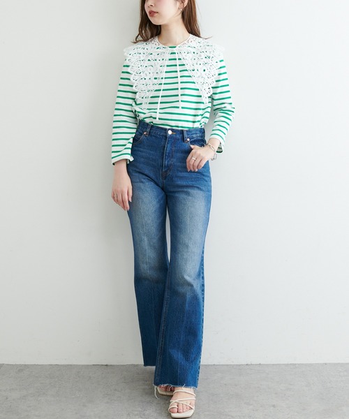 natural couture(ナチュラルクチュール)の「【WEB限定】レース付け衿シンプルリブニット(ニット/セーター・レディース・ブラック/アイボリー/ラベンダー・FREE)」の18枚目の写真