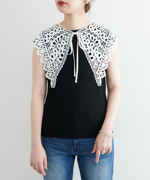natural couture(ナチュラルクチュール)の「【WEB限定】レース付け衿シンプルリブニット(ニット/セーター・レディース・ブラック/アイボリー/ラベンダー・FREE)」の19枚目の写真