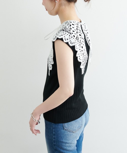 natural couture(ナチュラルクチュール)の「【WEB限定】レース付け衿シンプルリブニット(ニット/セーター・レディース・ブラック/アイボリー/ラベンダー・FREE)」の20枚目の写真