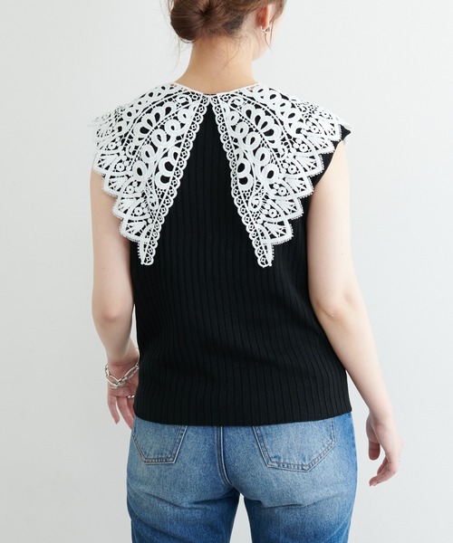 natural couture(ナチュラルクチュール)の「【WEB限定】レース付け衿シンプルリブニット(ニット/セーター・レディース・ブラック/アイボリー/ラベンダー・FREE)」の21枚目の写真