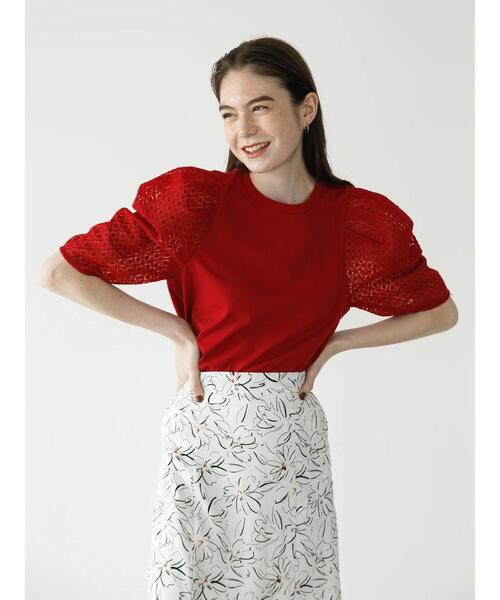 koe（コエ）の「袖ボリュームレース切替プルオーバー*（Tシャツ/カットソー・レディース・レッド/ホワイト/グリーン/ブラック・FREE）」の7枚目の写真