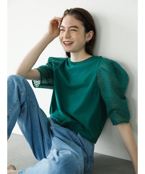 koe（コエ）の「袖ボリュームレース切替プルオーバー*（Tシャツ/カットソー・レディース・レッド/ホワイト/グリーン/ブラック・FREE）」の8枚目の写真