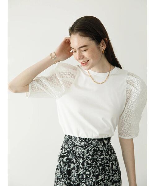 koe（コエ）の「袖ボリュームレース切替プルオーバー*（Tシャツ/カットソー・レディース・レッド/ホワイト/グリーン/ブラック・FREE）」の9枚目の写真