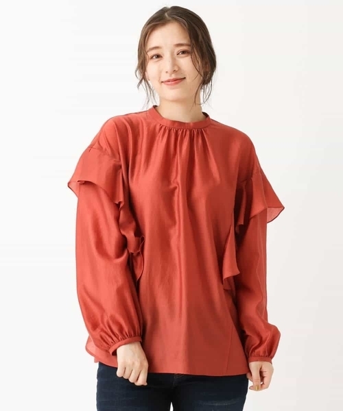 MK MICHEL KLEIN（エムケーミッシェルクラン）の「フリルディティールブラウス/洗える（シャツ/ブラウス・レディース・オレンジ/ピンクベージュ・38）」の3枚目の写真