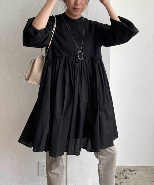 CAPRICIEUX LE'MAGE（カプリシューレマージュ）の「ギャザーチュニックシャツ（Tシャツ/カットソー・レディース・ホワイト/ブラック/ピンク・FREE）」の22枚目の写真