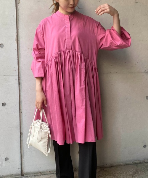 CAPRICIEUX LE'MAGE（カプリシューレマージュ）の「ギャザーチュニックシャツ（Tシャツ/カットソー・レディース・ホワイト/ブラック/ピンク・FREE）」の14枚目の写真