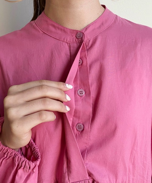 CAPRICIEUX LE'MAGE（カプリシューレマージュ）の「ギャザーチュニックシャツ（Tシャツ/カットソー・レディース・ホワイト/ブラック/ピンク・FREE）」の12枚目の写真