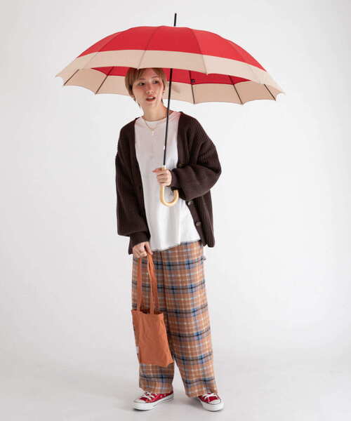 ameme（アメメ）の「because　12本骨長傘（長傘・レディース・ネイビー/カーキ/ストライプ/レッド・FREE）」の21枚目の写真