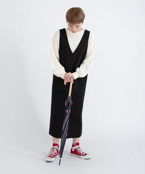 ameme（アメメ）の「because　12本骨長傘（長傘・レディース・ネイビー/カーキ/ストライプ/レッド・FREE）」の7枚目の写真