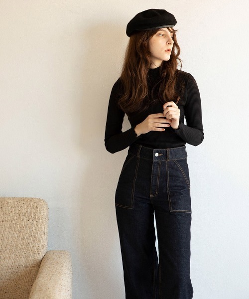 mangata(モンガータ)の「High neck rib knit(ニット/セーター・レディース・ホワイト/ブラック/ピンク・FREE)」の5枚目の写真