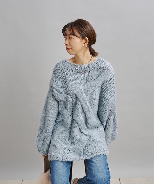 DouDou（ドゥドゥ）の「ハンドメイドケーブルプルオーバー（ニット/セーター・レディース・チャコールグレー/ブルー・FREE）」の15枚目の写真