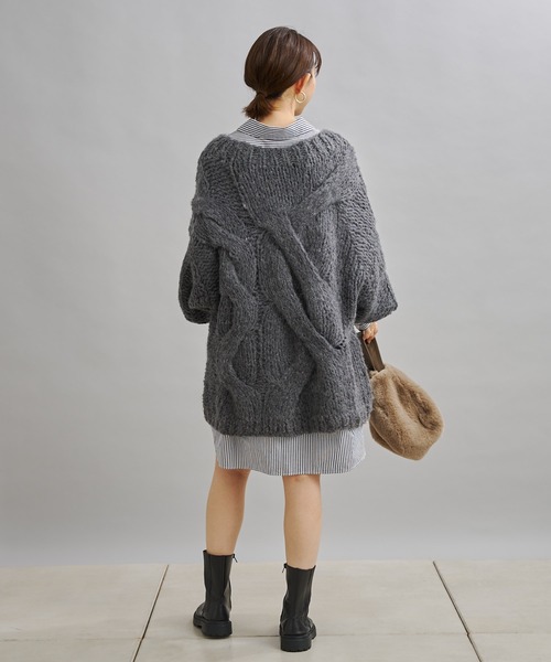 DouDou（ドゥドゥ）の「ハンドメイドケーブルプルオーバー（ニット/セーター・レディース・チャコールグレー/ブルー・FREE）」の12枚目の写真