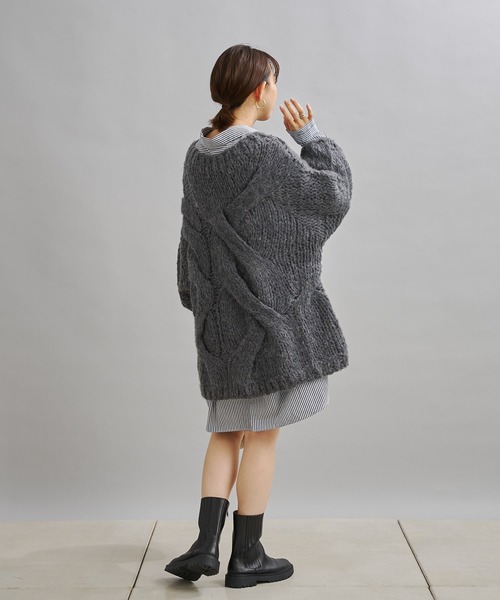 DouDou（ドゥドゥ）の「ハンドメイドケーブルプルオーバー（ニット/セーター・レディース・チャコールグレー/ブルー・FREE）」の21枚目の写真