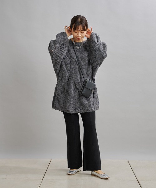 DouDou（ドゥドゥ）の「ハンドメイドケーブルプルオーバー（ニット/セーター・レディース・チャコールグレー/ブルー・FREE）」の9枚目の写真