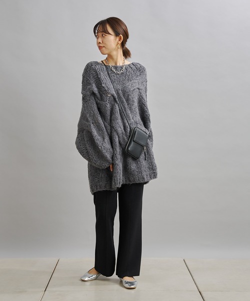 DouDou（ドゥドゥ）の「ハンドメイドケーブルプルオーバー（ニット/セーター・レディース・チャコールグレー/ブルー・FREE）」の14枚目の写真