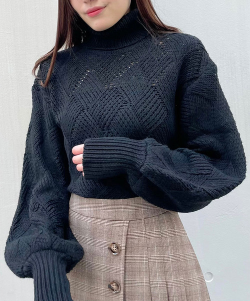 Crea titty&Co. PETIT（クレアティティーアンドコープチ）の「【Crea titty&Co.PETIT】クロス編込みタートルニット（ニット/セーター・レディース・ホワイト/ブラック・FREE）」の12枚目の写真