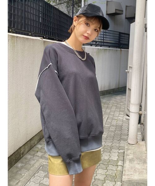 EMODA（エモダ）の「レイヤーダメージルーズプルオーバー（Tシャツ/カットソー・レディース・グレー/ブラック/ベージュ・FREE）」の21枚目の写真