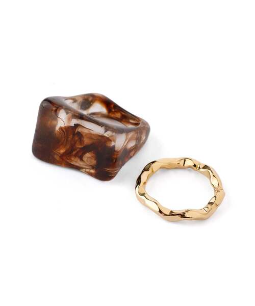 ANEMONE（アネモネ）の「シグネットリング・メタルリング[2本セット]（リング・レディース・クリア/グリーン/ブラウン・FREE）」の2枚目の写真