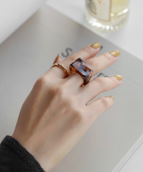 ANEMONE（アネモネ）の「シグネット&メタルリング[2本セット]（リング・レディース・クリア/グリーン/ブラウン・FREE）」の2枚目の写真