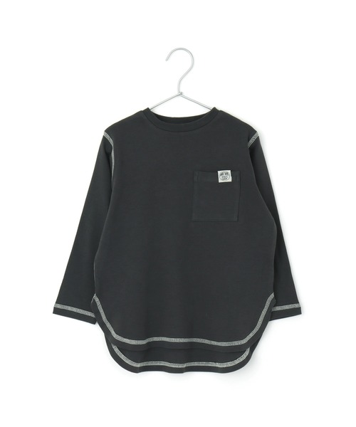 MAKE YOUR DAY（メイクユアデイ）の「ポケット付きロング丈長袖Tシャツ■80～140cm（Tシャツ/カットソー・キッズ・チャコールグレー/サックスブルー/その他/オフホワイト・100/120/80/90/130/110/140）」の3枚目の写真
