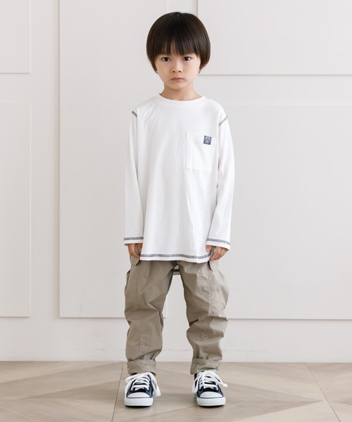 MAKE YOUR DAY（メイクユアデイ）の「ポケット付きロング丈長袖Tシャツ■80～140cm（Tシャツ/カットソー・キッズ・チャコールグレー/サックスブルー/その他/オフホワイト・100/120/80/90/130/110/140）」の7枚目の写真