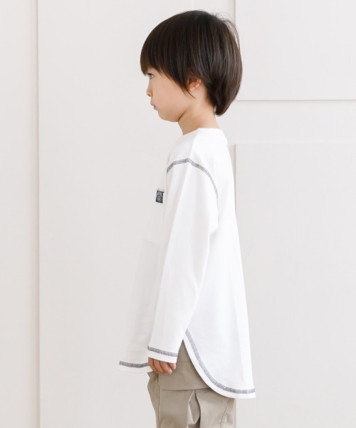 MAKE YOUR DAY（メイクユアデイ）の「ポケット付きロング丈長袖Tシャツ■80～140cm（Tシャツ/カットソー・キッズ・チャコールグレー/サックスブルー/その他/オフホワイト・100/120/80/90/130/110/140）」の5枚目の写真