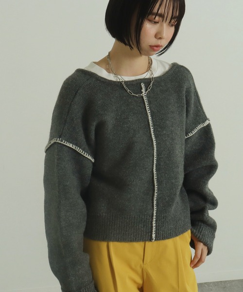 AULI（アウリィ）の「【低身長向けサイズ】2way深Vネックニットプルオーバー（ニット/セーター・レディース・ライトベージュ/ダークグレー・S）」の7枚目の写真