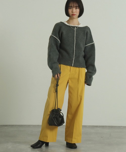 AULI（アウリィ）の「【低身長向けサイズ】2way深Vネックニットプルオーバー（ニット/セーター・レディース・ライトベージュ/ダークグレー・S）」の8枚目の写真