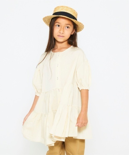 NHT（エヌエイチティー）の「NHT/エヌエイチティー ティアードチュニック（シャツ/ブラウス・キッズ・ブラウン/ピンク/ベージュ系その他6・110cm/120cm/130cm/140cm/150cm/100cm）」の2枚目の写真