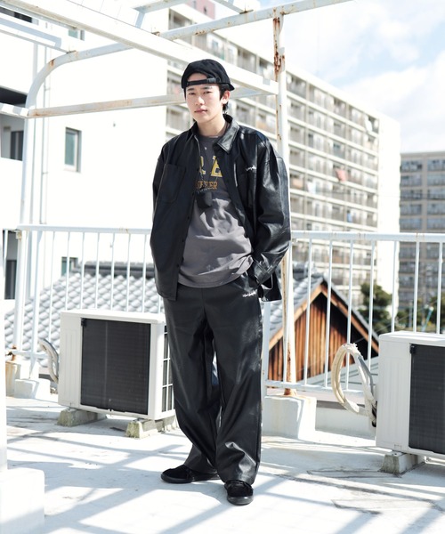 Mark Gonzales（マーク・ゴンザレス）の「【セットアップ】Mark Gonzales / マークゴンザレス 別注 コラボ オーバーサイズ シャツ ジャケット ＆ ワイド ルーズ シェフパンツ セットアップ ワンマイルウェア ユニセックス（セットアップ・メンズ・ブラウン/インディゴブルー/ブラック系その他/グレイッシュベージュ/ブラック系その他2/ブラック系その他3・MEDIUM/LARGE）」の9枚目の写真