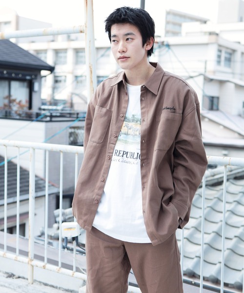 Mark Gonzales（マーク・ゴンザレス）の「【セットアップ】Mark Gonzales / マークゴンザレス 別注 コラボ オーバーサイズ シャツ ジャケット ＆ ワイド ルーズ シェフパンツ セットアップ ワンマイルウェア ユニセックス（セットアップ・メンズ・ブラウン/インディゴブルー/ブラック系その他/グレイッシュベージュ/ブラック系その他2/ブラック系その他3・MEDIUM/LARGE）」の19枚目の写真