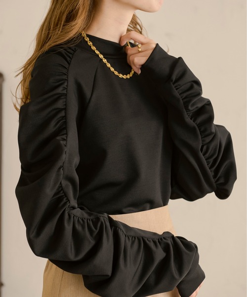 Ambre Neige（アンブルネージュ）の「シャーリングスリーブトップス／【WEB/EC限定商品】（Tシャツ/カットソー・レディース・ブラック/ベージュ/オフホワイト・FREE）」の10枚目の写真